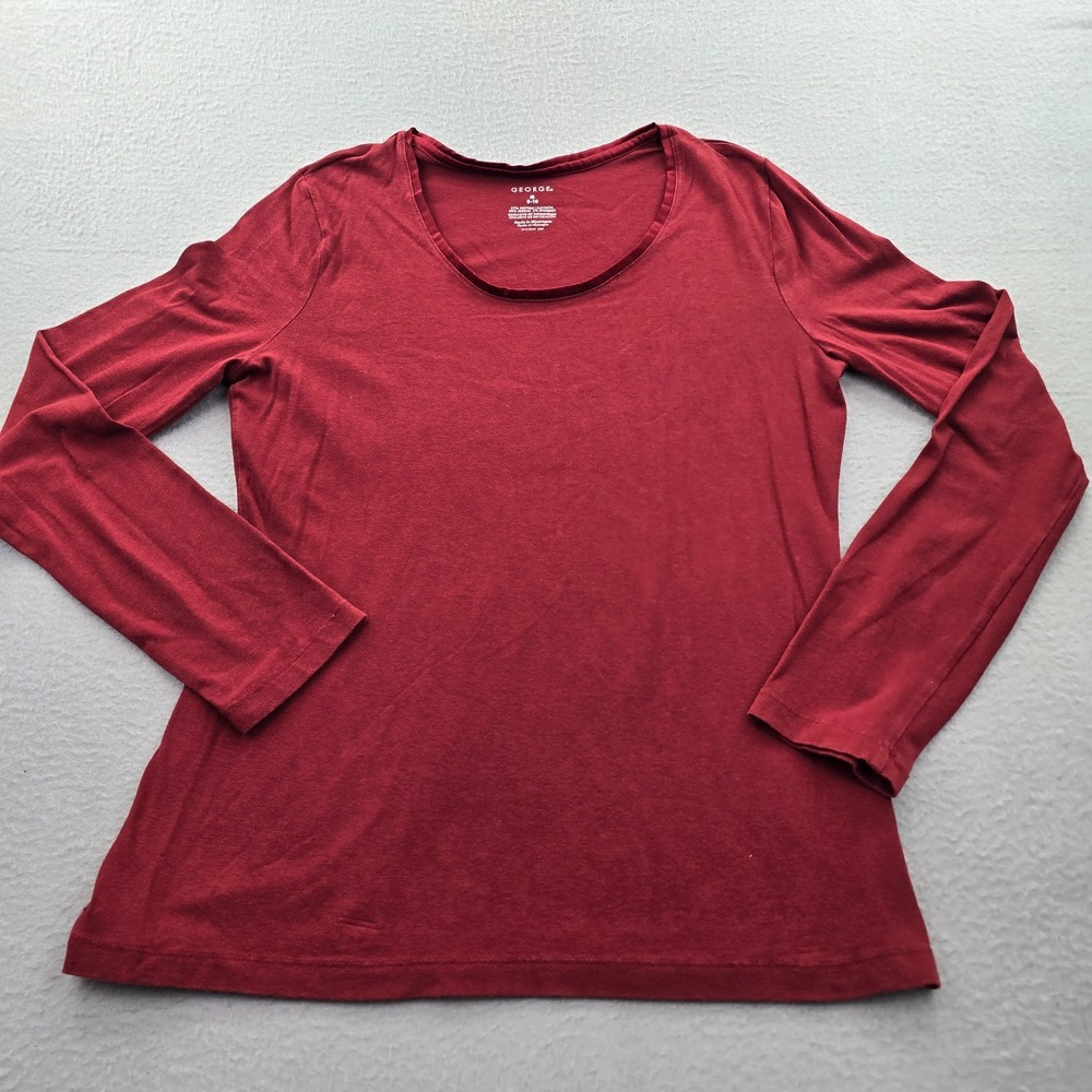 George Top Womens Medium Burgundy Cotton Stretch Scoop Neck Relaxed Fit Casual
